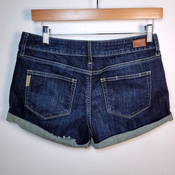 Paige Jimmy Jimmy Cuffed Blue Denim Shorts Size 26 Jean Summer Cutoffs - Picture 7 of 11